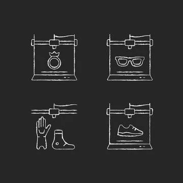 Building 3d objects process chalk white icons set on dark background Ilustración de archivo