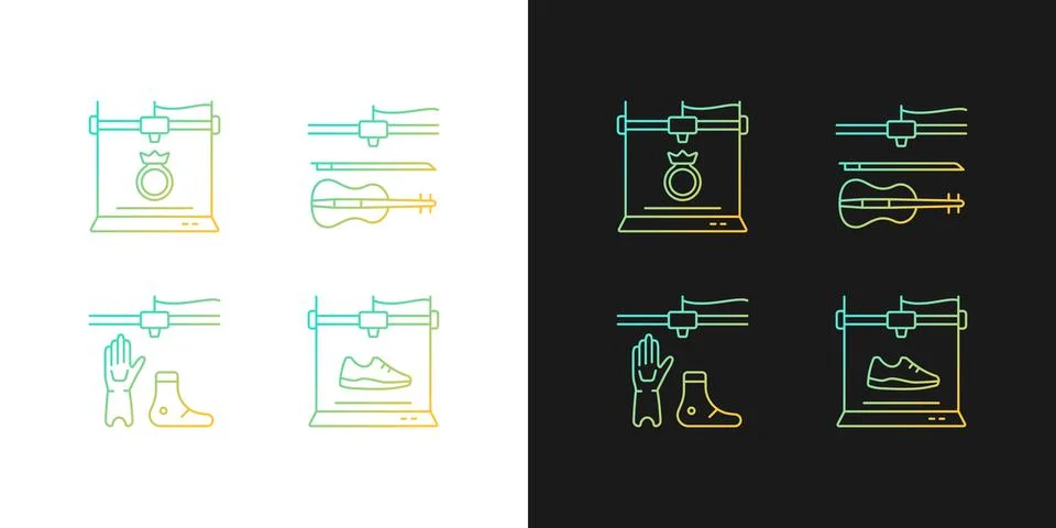 Building 3d objects process gradient icons set for dark and light mode Ilustración de archivo