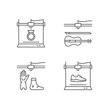 Building 3d objects process linear icons set Ilustración de archivo