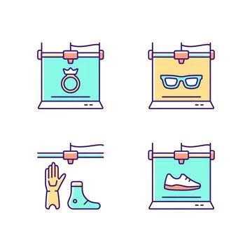 Building 3d objects process RGB color icons set Stock Illustration