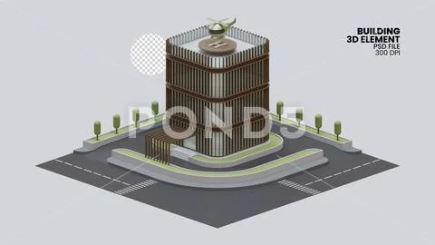 Building 3D Render Illustration Element 04 Plantilla PSD