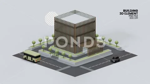 Building 3D Render Illustration Element 03 Plantilla PSD