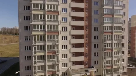 Building of accommodation unit, Minsk, Belarus, aerial shot Stock Footage 84979421