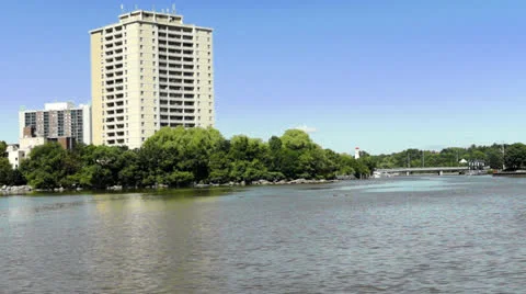 Building across the River Stock Footage 26354896