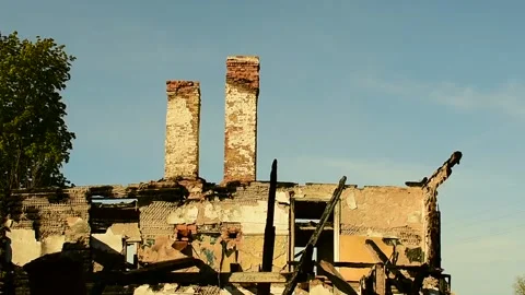 Building after a fire Stock Footage 138419740