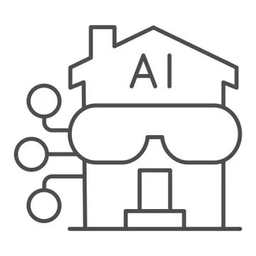 Building with AI connection thin line icon, smart home symbol, automation and Ilustración de archivo