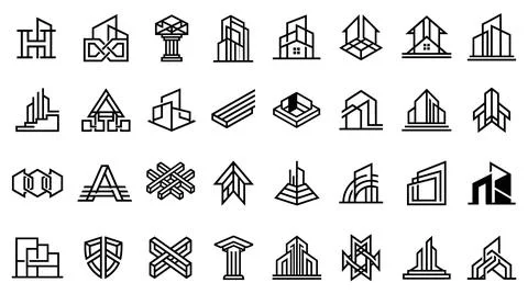 Building and architectural logo collection on white background. Stock Illustration