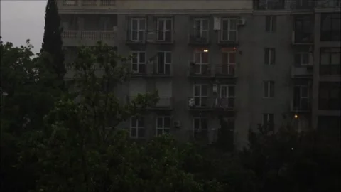 Building and architecture at evening during rainy day and stormy weather. Stock Footage 132539004