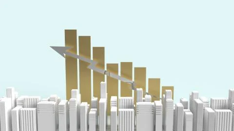 Building and chart on blue background for property content 3d rendering. Ilustración de archivo