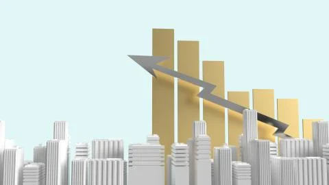 Building and chart on blue background for property content 3d rendering. Ilustración de archivo