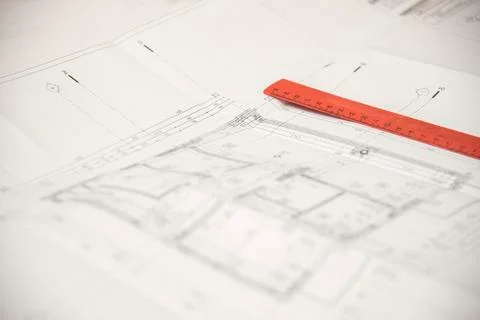 Building and construction blueprints Stock Photos