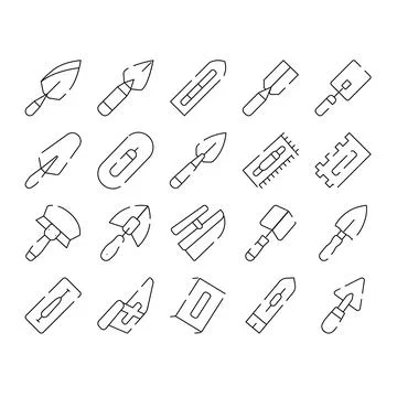 Building and construction hand tools outline icons Ilustración de archivo