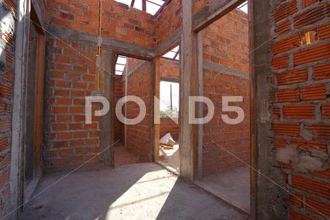 Building and construction house, wall made brick Stock Photos
