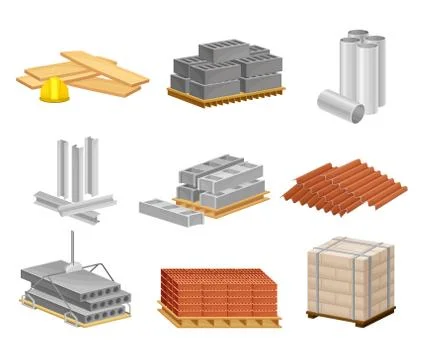 Building and Construction Materials Like Sand and Bricks Vector Set Ilustración de archivo