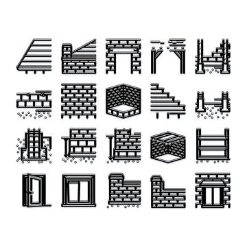 Building and construction process line icons set Ilustración de archivo