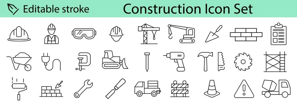 Building and construction simple line isolated icon set collection. Vector fl Stock Illustration