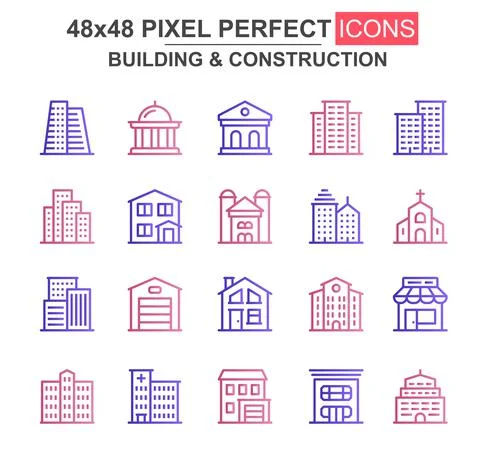 Building and construction thin line icon set. Ilustración de archivo