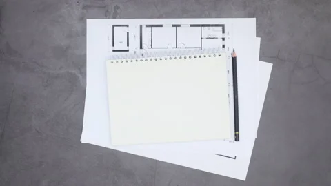 Building and construction tools and plans on dark theme. Stop motion Видео 136912692