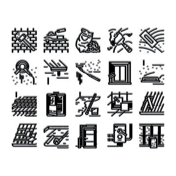 Building and construction work linear icons set Stock Illustration
