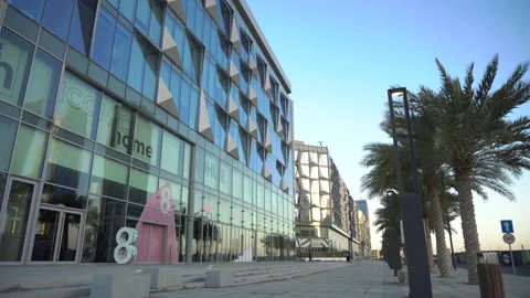 Building and palms. empty street Video stock 132952223