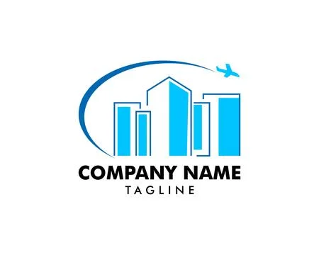 Building and plane logo icon vector Stock Illustration