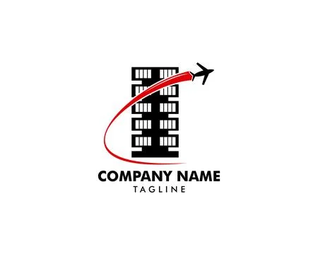 Building and plane logo icon vector Stock Illustration
