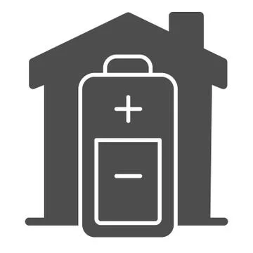 Building and power battery solid icon, smart home symbol, electricity generation Ilustración de archivo