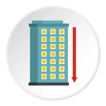 Building and red down arrow icon circle Ilustración de archivo