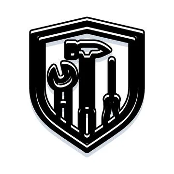 Building and repair tools shield emblem concept 库存插图