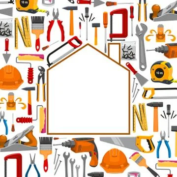 Building and repair work tools poster Ilustración de archivo