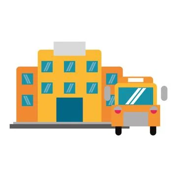 Building and school bus Ilustración de archivo