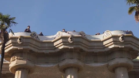 Building And Statue In Parc Guell Barcelona Spain Stock Footage