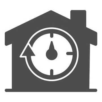 Building and stopwatch with arrow solid icon, smart house symbol, fast home Ilustración de archivo