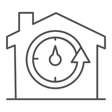 Building and stopwatch with arrow thin line icon, smart house symbol, fast home Ilustración de archivo