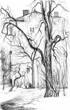 Building and tree. Stock Illustration