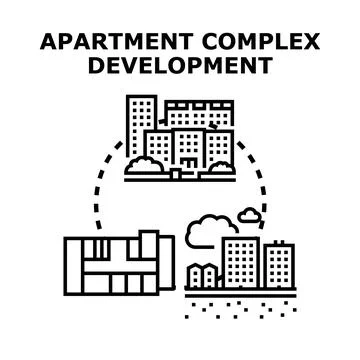 Building apartment complex development investing in urban infrastructure Ilustración de archivo