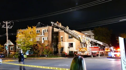 Building apartment fire at night Stock Footage 120162978