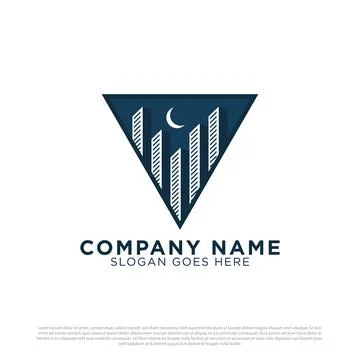 Building apartment logo vector, night city town logo Building Vector Silhouet Ilustración de archivo