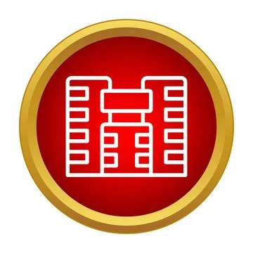 Building apartment skyscraper icon on red button Stock Illustration