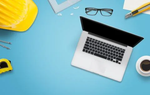 Building apps and user interface on a laptop computer. Free space for text. Stock Photos