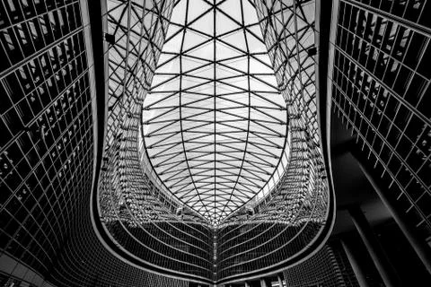 Building with arches and windows example of modern architecture in black and Stock Photos