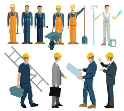 Building, architect, construction workers Stock Illustration