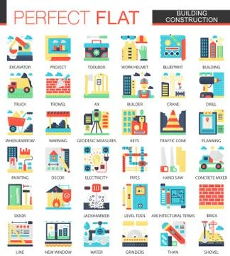 Building, architecture construction vector complex flat icon concept symbols for Stock Illustration