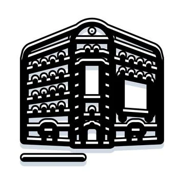 Building architecture icon with decorative elements black and white illustr.. 库存插图