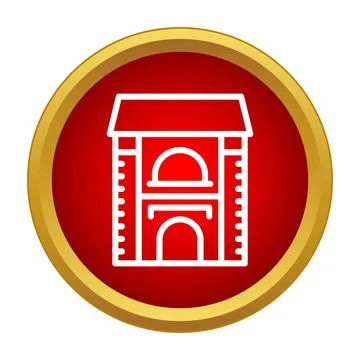 Building architecture icon with red background and gold frame Ilustración de archivo