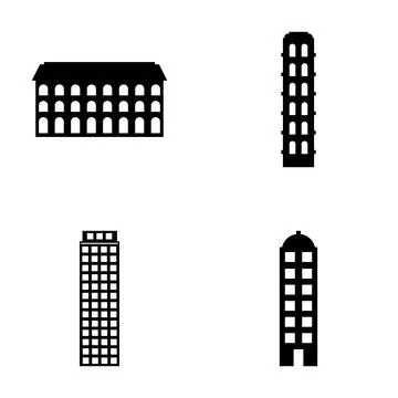Building architecture icons constructing city skyline structures Ilustração Stock