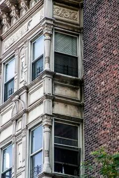 Building architecture perspective bricks   cement window vintage Fotos de archivo