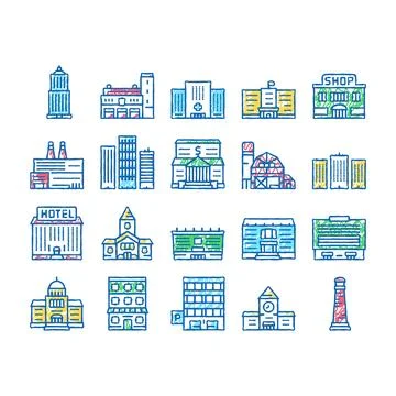 Building Architecture set Icons hand drawn Ilustración de archivo
