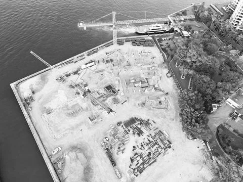 Building architecture under construction. Construction site from top. Structural Fotos de archivo