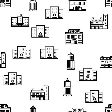 Building Architecture Vector Seamless Pattern Stock Illustration